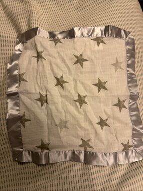 aden + anais Cream Lovey with Stars and Silver Satin Ruffle